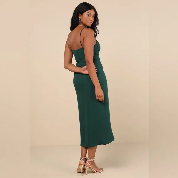 LULU'S Reinette Dark Green Midi Dress